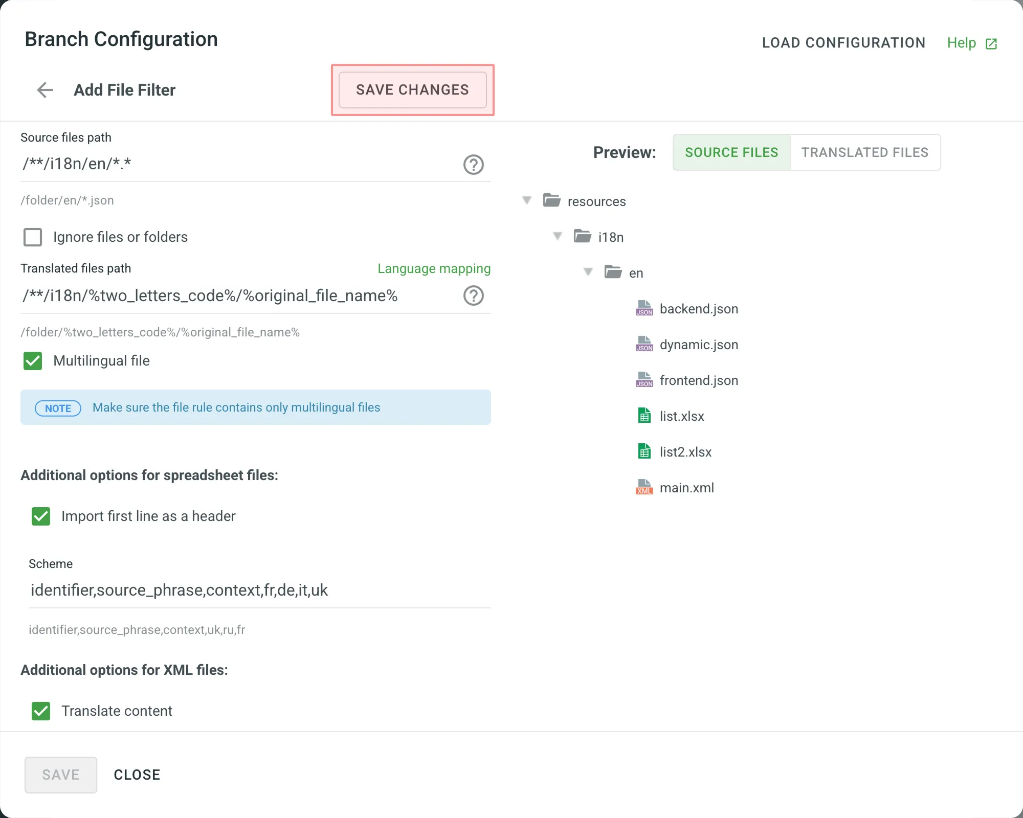 Save configuration